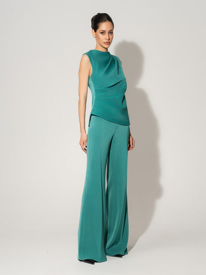 Sleeveless Pleated Top - Turquoise