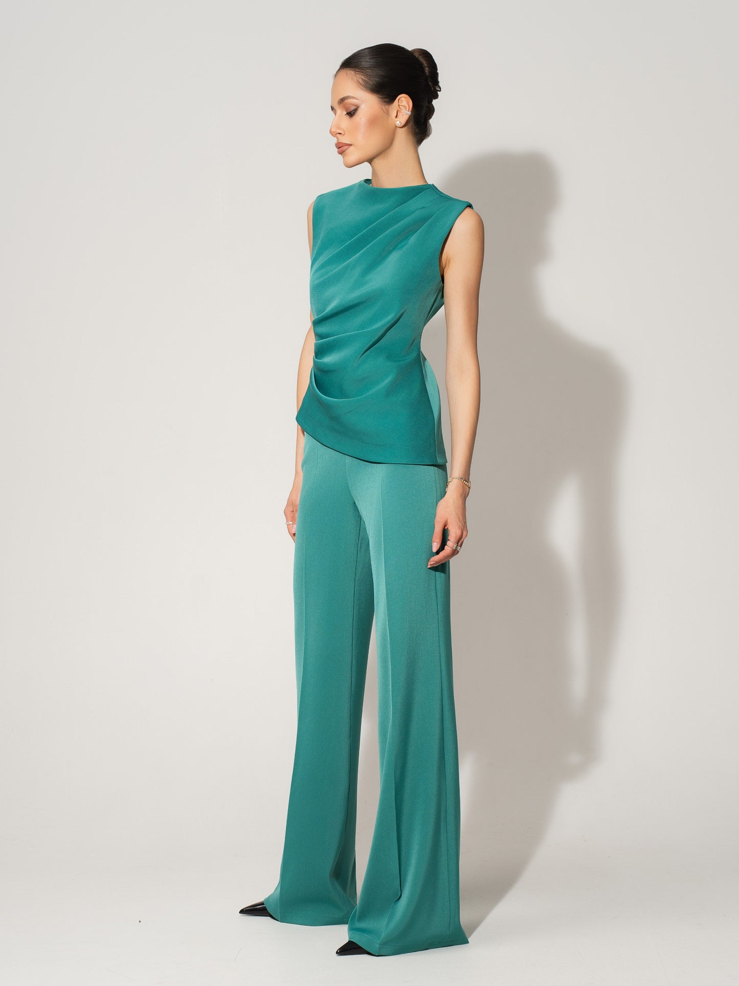 Sleeveless Pleated Top - Turquoise