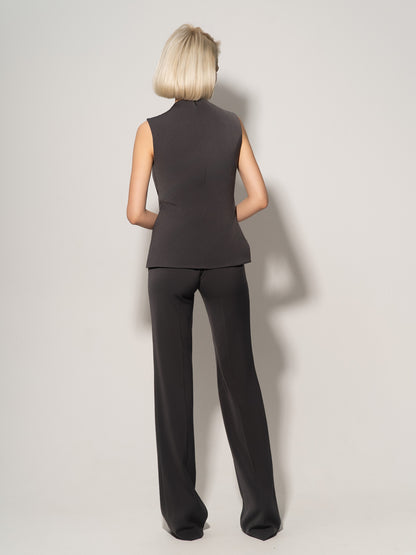 Sleeveless Pleated Top & Trousers Set - Grey