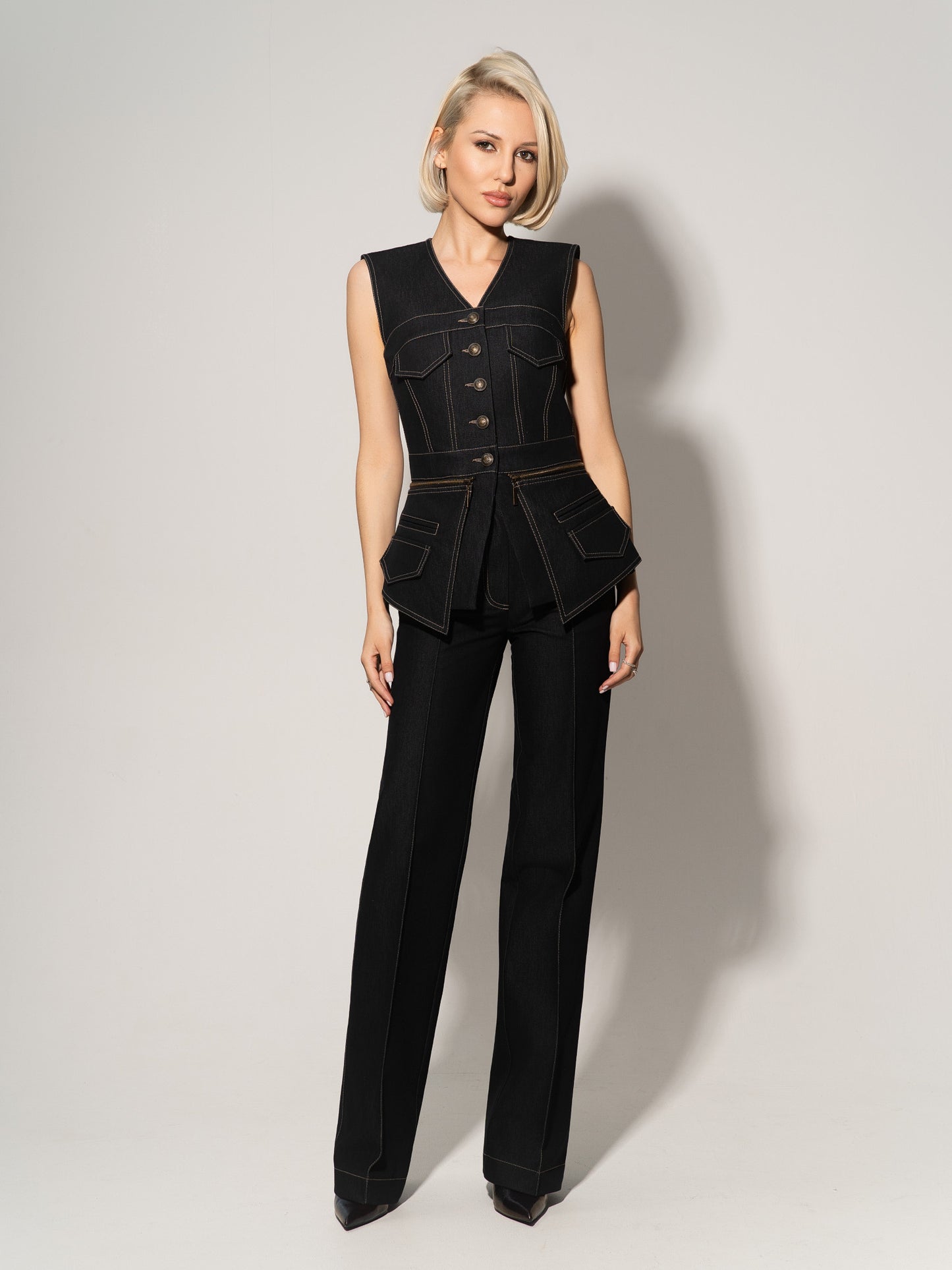 Sleeveless Denim Top Vest & Trousers Set