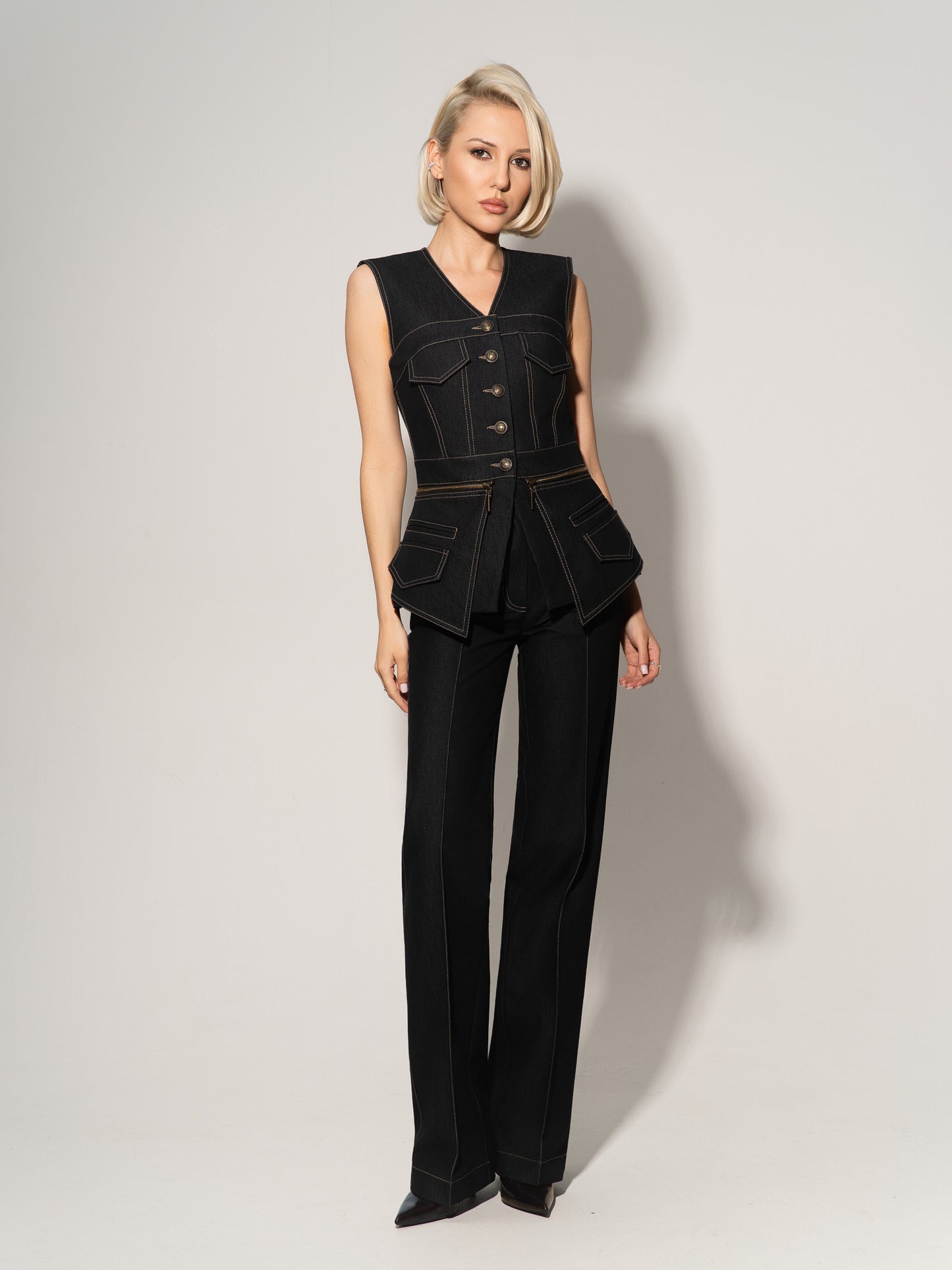 Sleeveless Denim Top Vest & Trousers Set