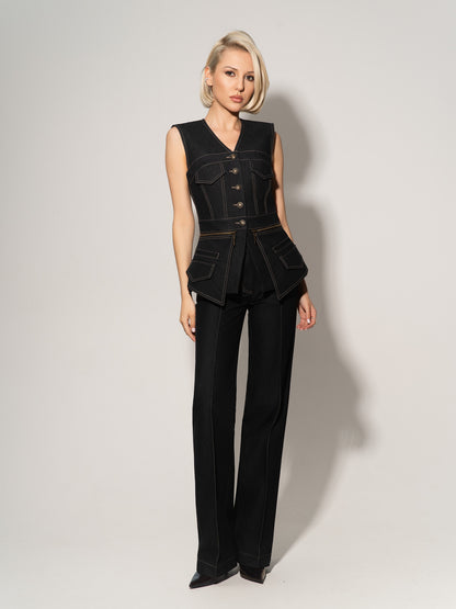 Sleeveless Denim Top Vest & Trousers Set