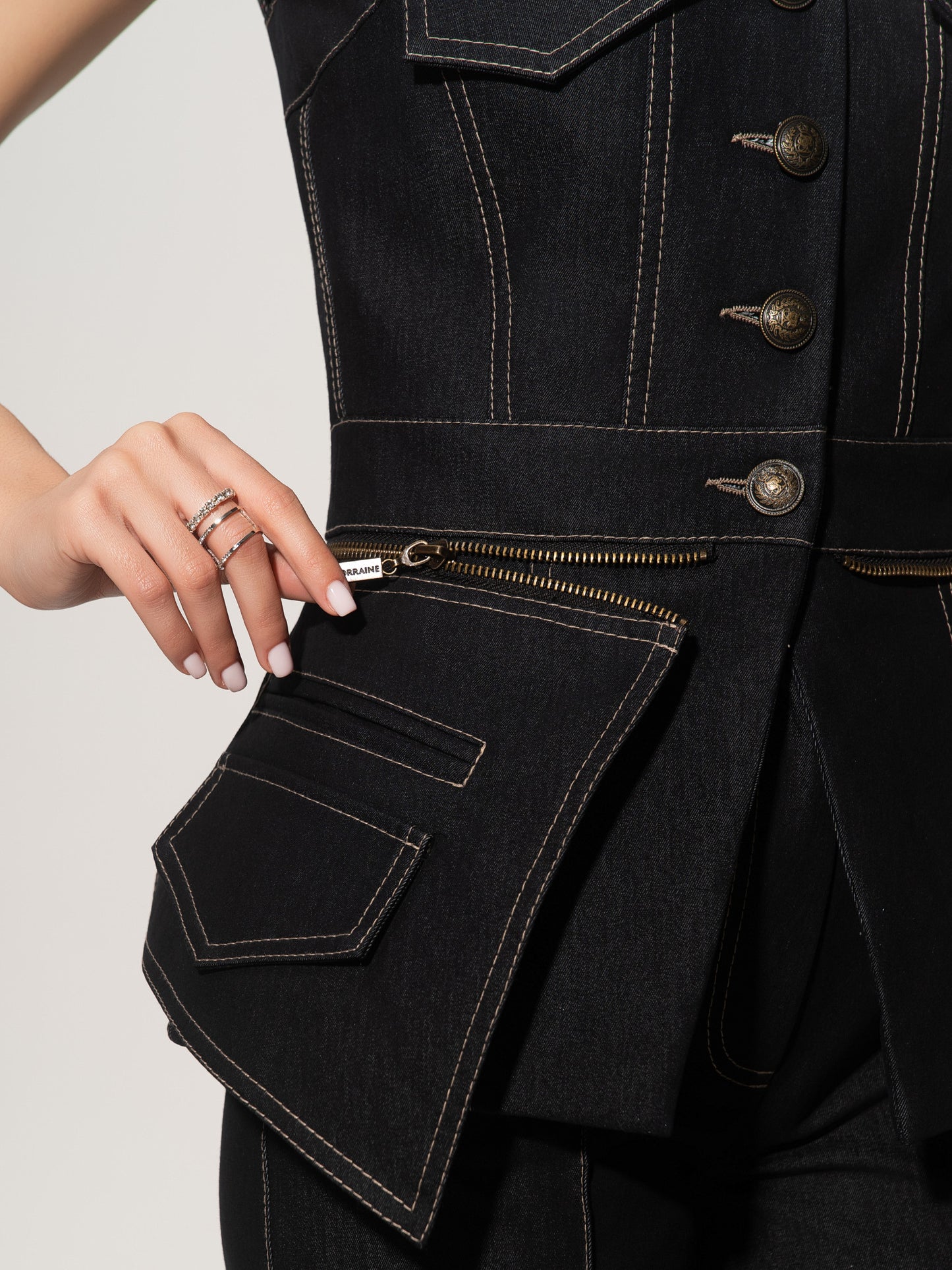 Sleeveless Denim Top Vest - Black