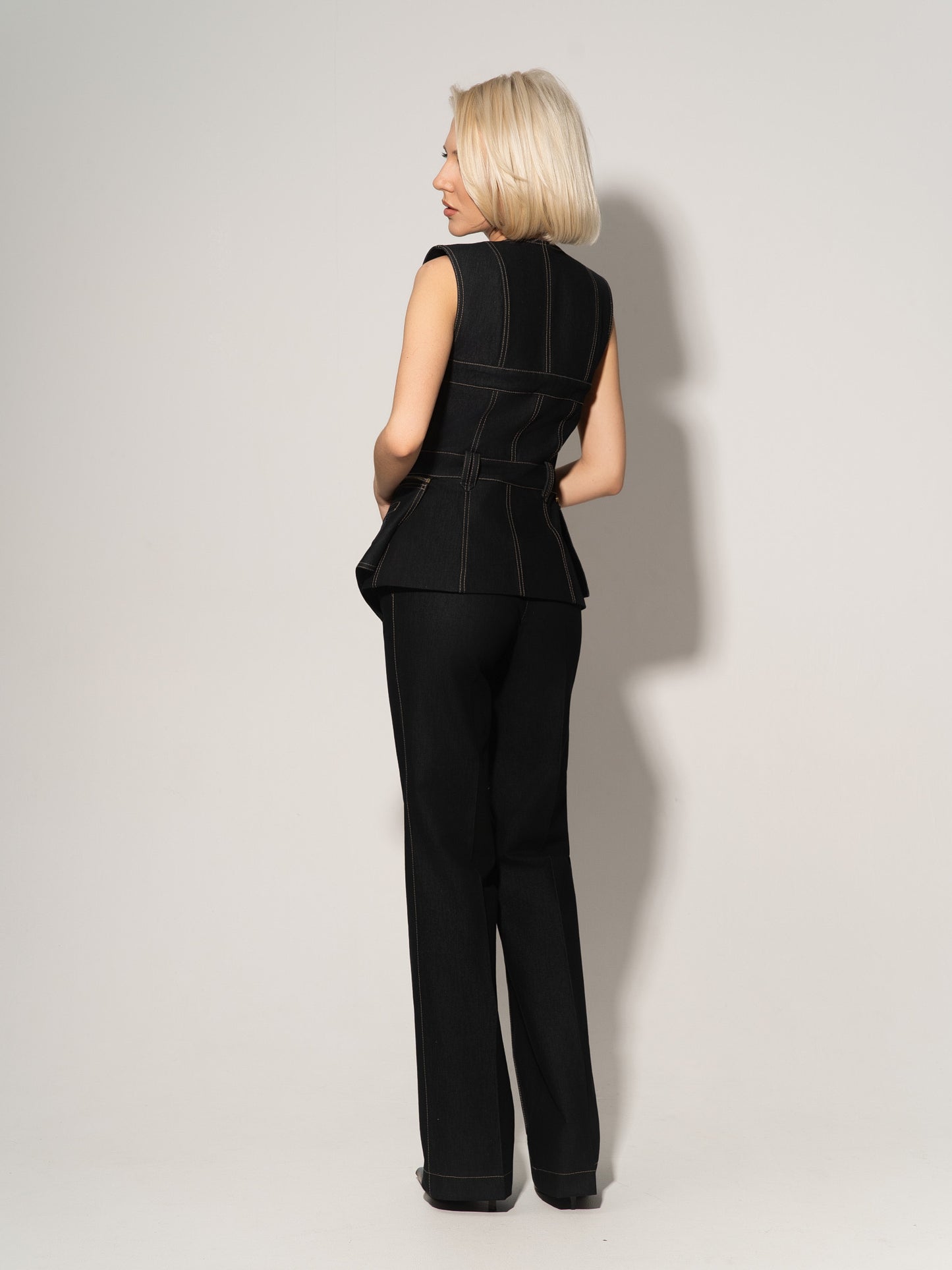 Sleeveless Denim Top Vest - Black