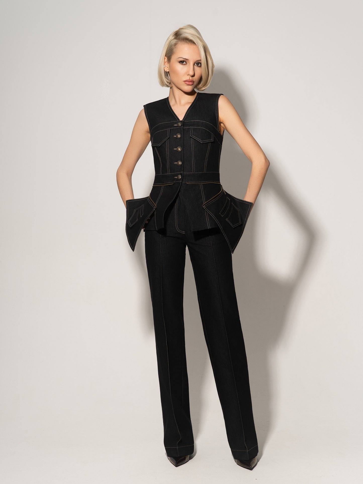 Sleeveless Denim Top Vest & Trousers Set