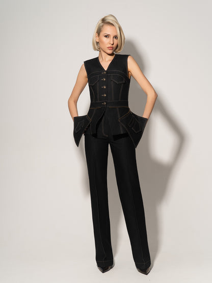 Sleeveless Denim Top Vest & Trousers Set