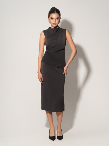 Sleeveless Pleated Top - Grey