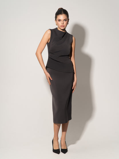 Sleeveless Pleated Top - Grey