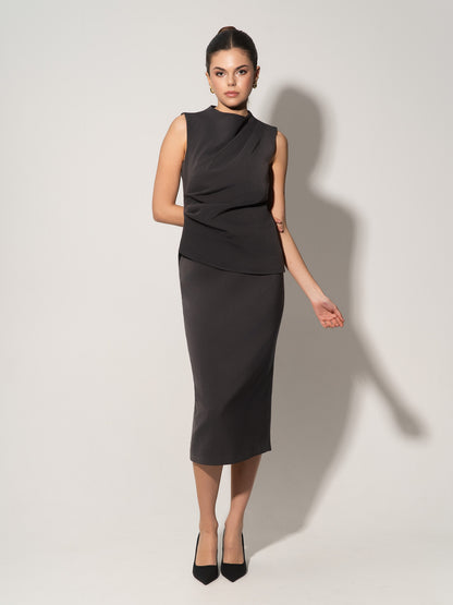 Sleeveless Pleated Top - Grey