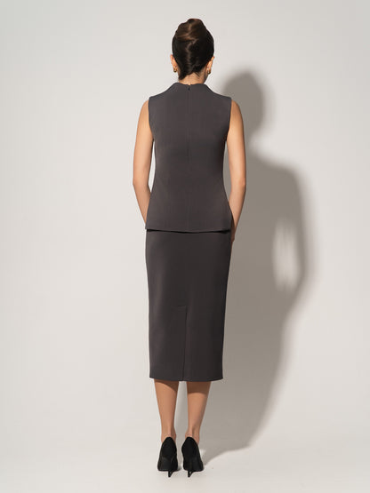 Sleeveless Pleated Top - Grey