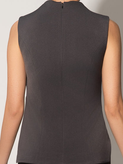 Sleeveless Pleated Top - Grey