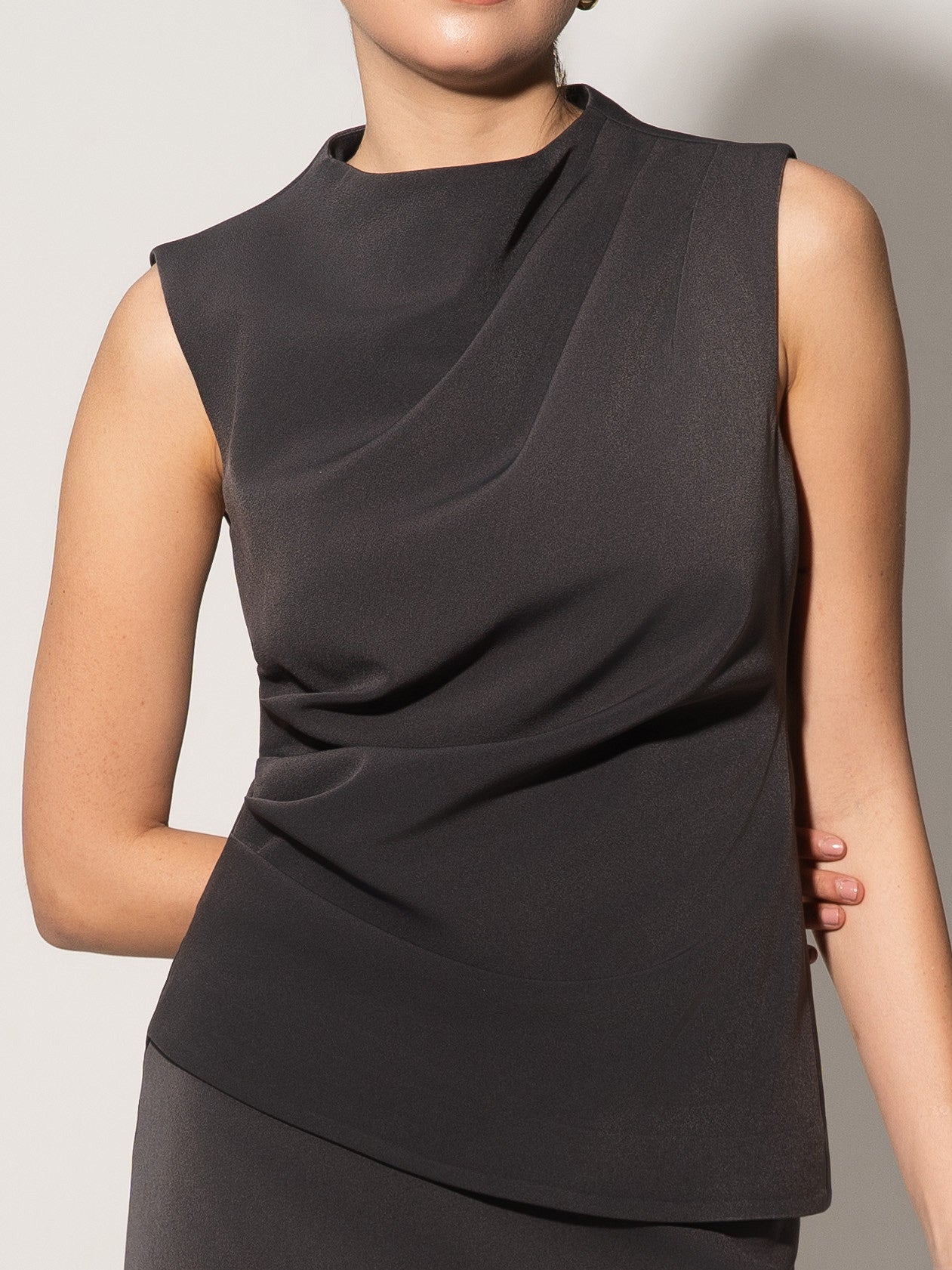 Sleeveless Pleated Top & Midi Skirt Set - Grey