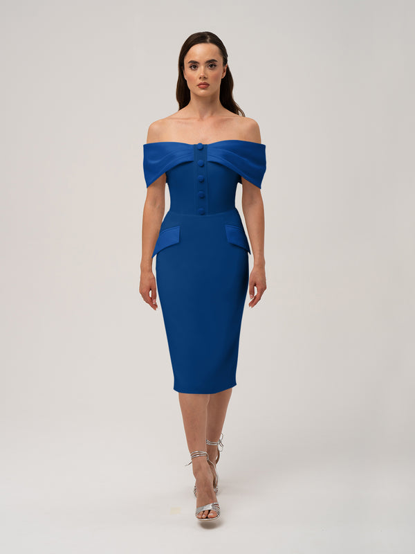 Steel Confidence Off-Shoulder Midi Dress by Tia Dorraine Women's Luxury Fashion Designer Clothing Brand
