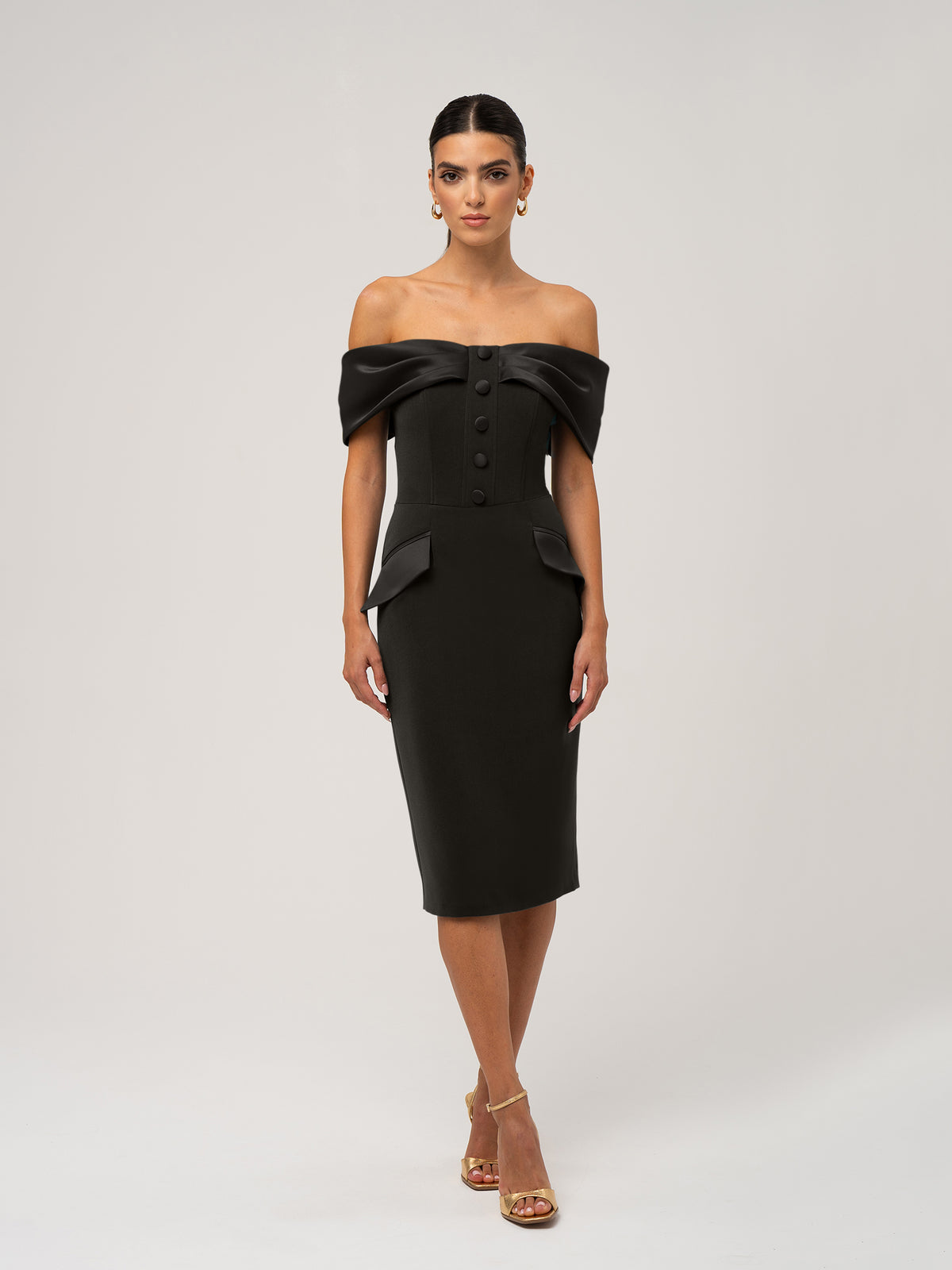 black designer midi dress Steel Confidence Off-Shoulder Option:Custom 4th trimester Take a starring role Clothing neck and an elegant