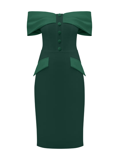 Steel Confidence Off-Shoulder Midi Dress - Dark Green Dark Green / XXL Steel Confidence Off-Shoulder Midi Dress - Dark Green Dark Green / XXL