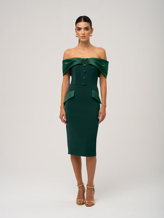 Steel Confidence Off-Shoulder Midi Dress by Tia Dorraine Women's Luxury Fashion Designer Clothing Brand