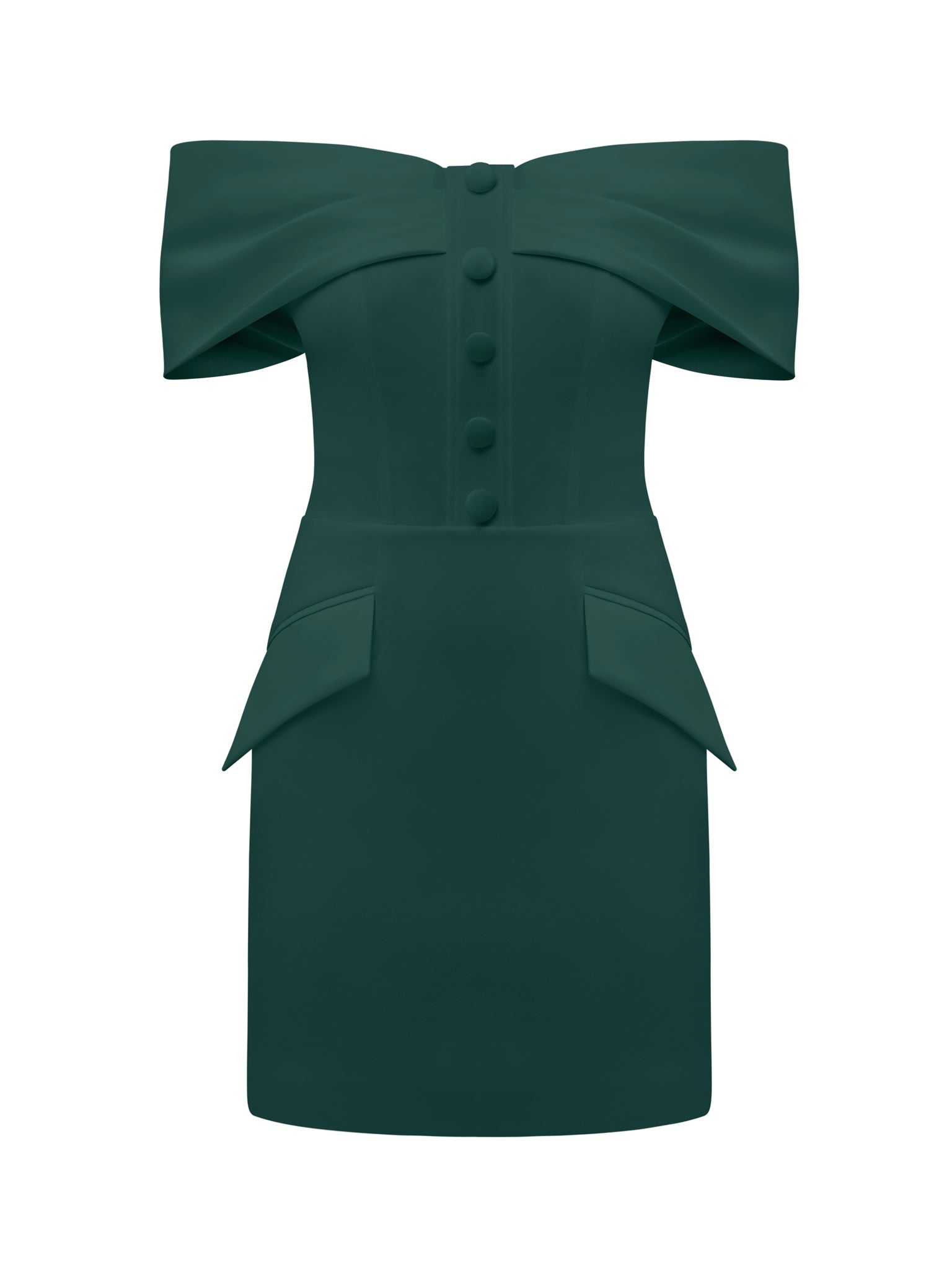 Steel Confidence Off-Shoulder Mini Dress - Dark Green by Tia Dorraine Women's Luxury Fashion Designer Clothing Brand