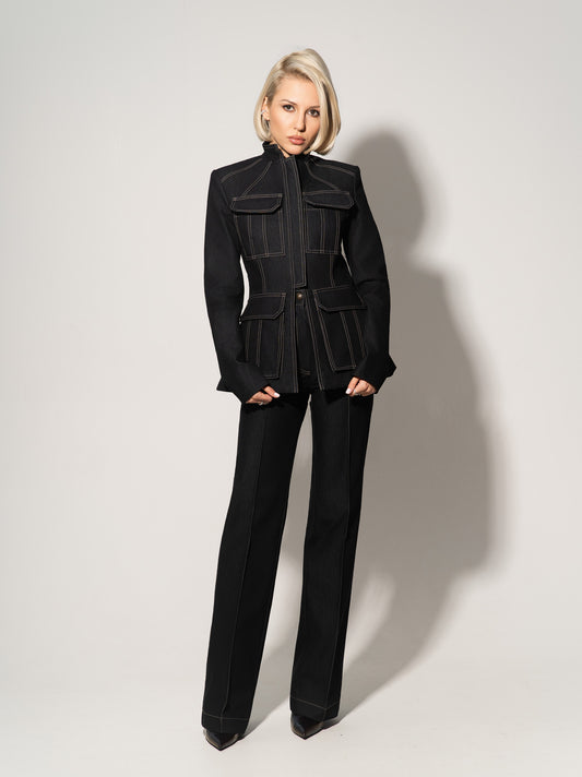 Straight-Leg Denim Trousers - Black