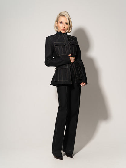 Straight-Leg Denim Trousers - Black