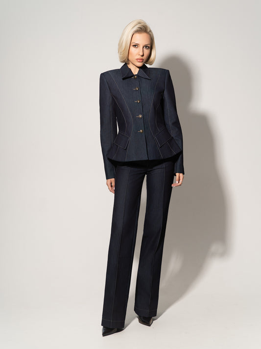 Straight-Leg Denim Trousers - Dark Blue
