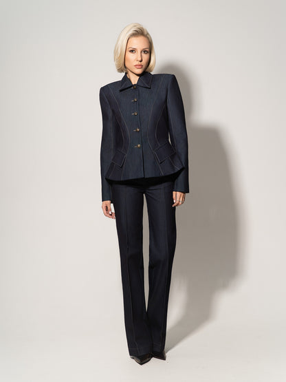 Straight-Leg Denim Trousers - Dark Blue