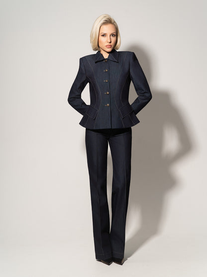 Straight-Leg Denim Trousers - Dark Blue