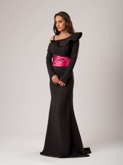 elegant dress belt Tia Dorraine Gown With Detachable Satin Belt