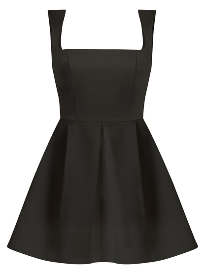 Sweet Love Flared Satin Mini Dress - Black