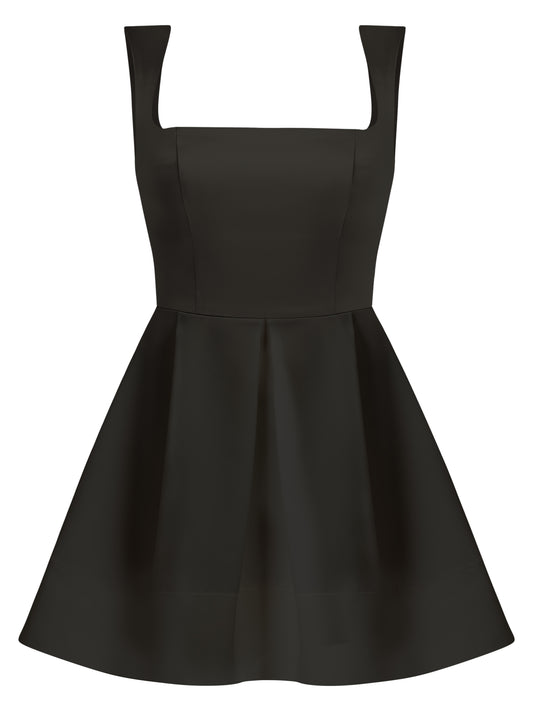 Sweet Love Flared Satin Mini Dress - Black