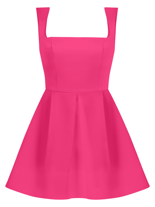 Sweet Love Flared Satin Mini Dress - Hot Pink