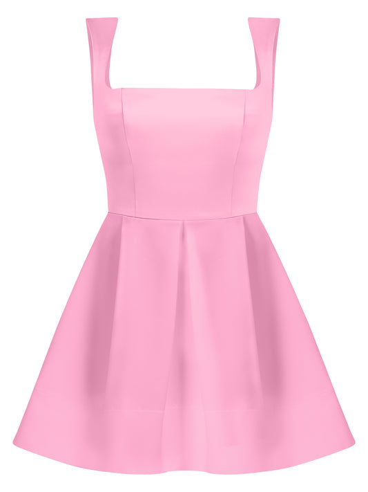 Sweet Love Flared Satin Mini Dress - Soft Pink