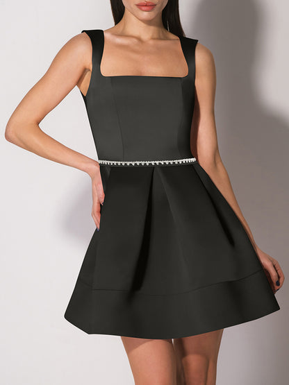 Sweet Love Flared Satin Mini Dress - Black