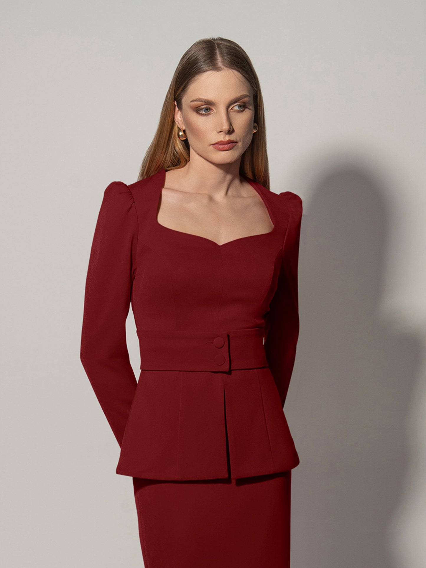 Fitted Sweetheart Blouse - Burgundy