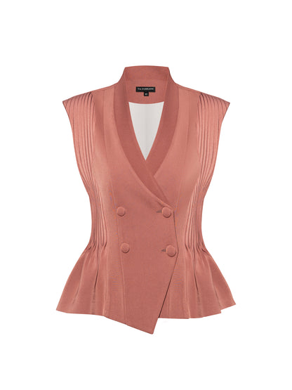 Double-Breasted Waistcoat With Pleated Details - Dusty Rose