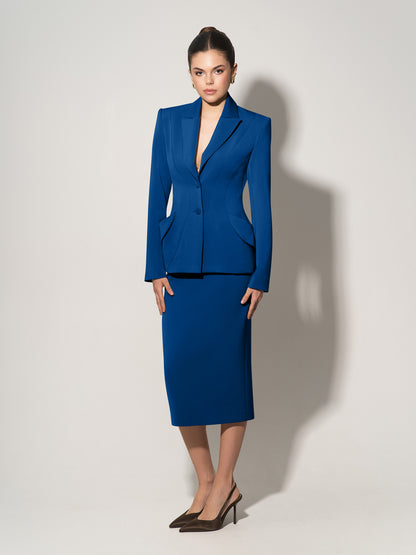 Tailored Fit Suiting Blazer & Skirt Suit - Azure Blue