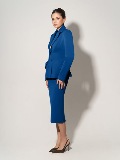 Tailored Fit Suiting Blazer & Skirt Suit - Azure Blue