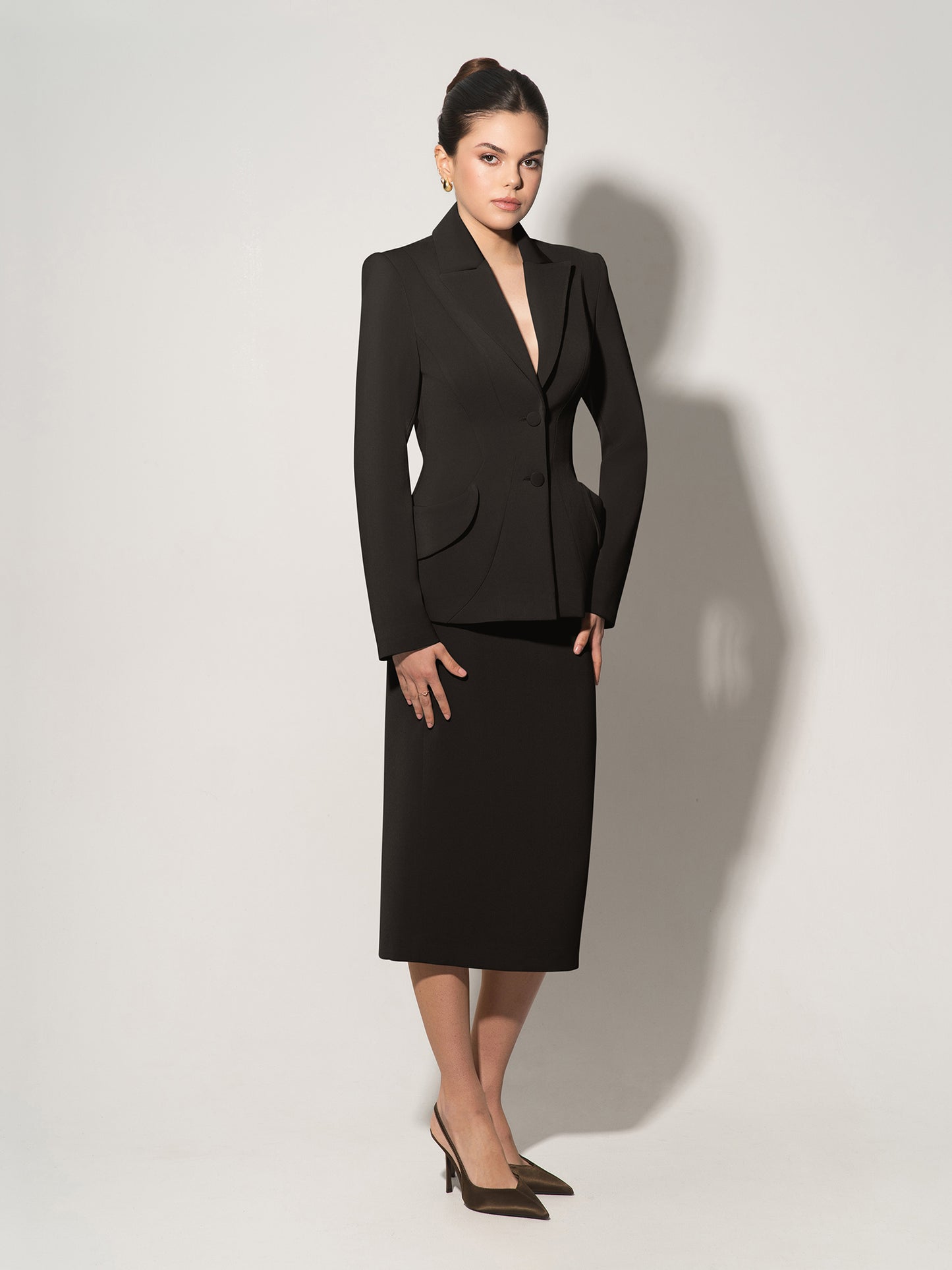 Tailored Fit Suiting Blazer & Skirt Suit - Black