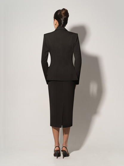 Tailored Fit Suiting Blazer & Skirt Suit - Black