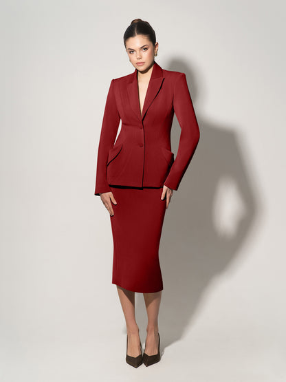 Tailored Fit Suiting Blazer & Skirt Suit - Burgundy