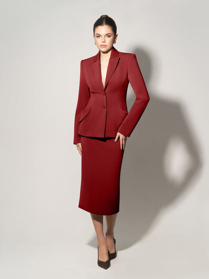 Tailored Fit Suiting Blazer & Skirt Suit - Burgundy
