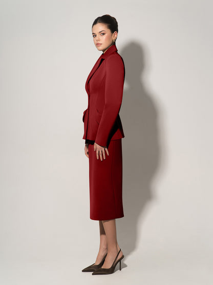 Tailored Fit Suiting Blazer & Skirt Suit - Burgundy