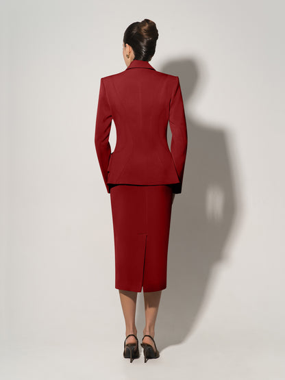 Tailored Fit Suiting Blazer & Skirt Suit - Burgundy