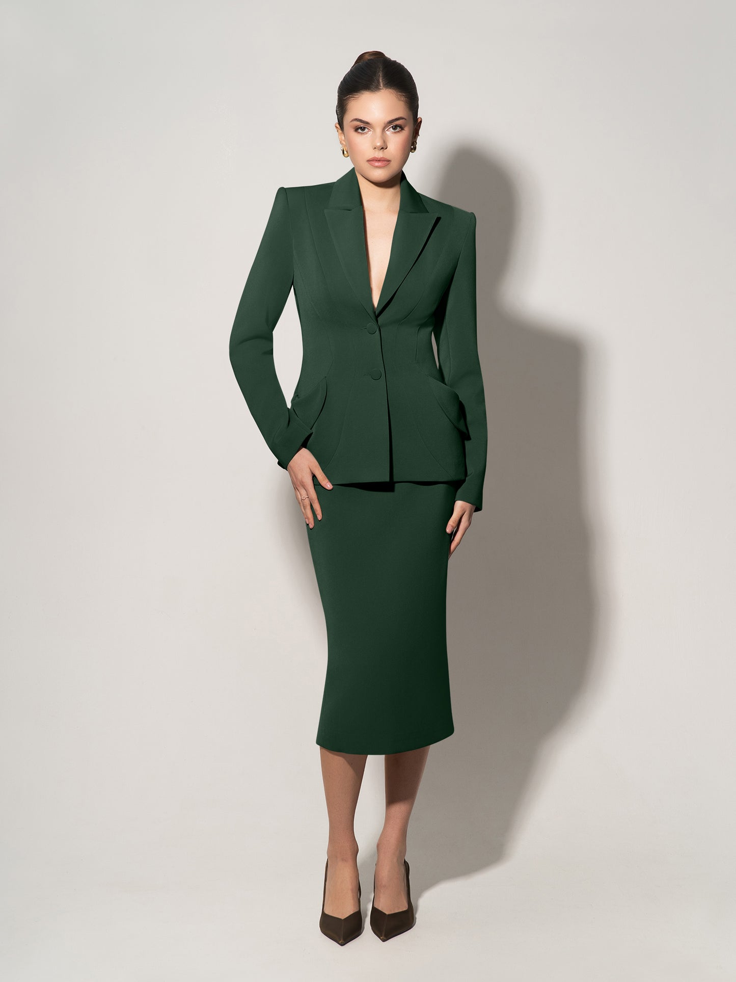 Tailored Fit Suiting Blazer & Skirt Suit - Dark Green