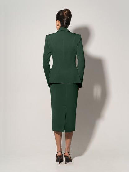 Tailored Fit Suiting Blazer & Skirt Suit - Dark Green