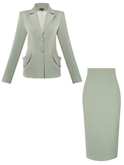 Tailored Fit Suiting Blazer & Skirt Suit - Light Green