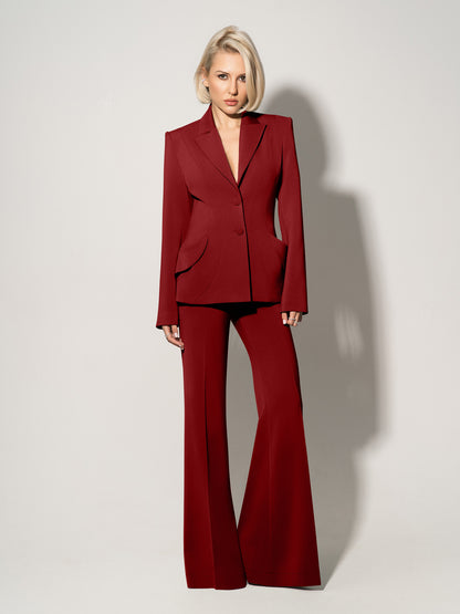 Tailored Fit Suiting Blazer & Trousers Suit - Burgundy