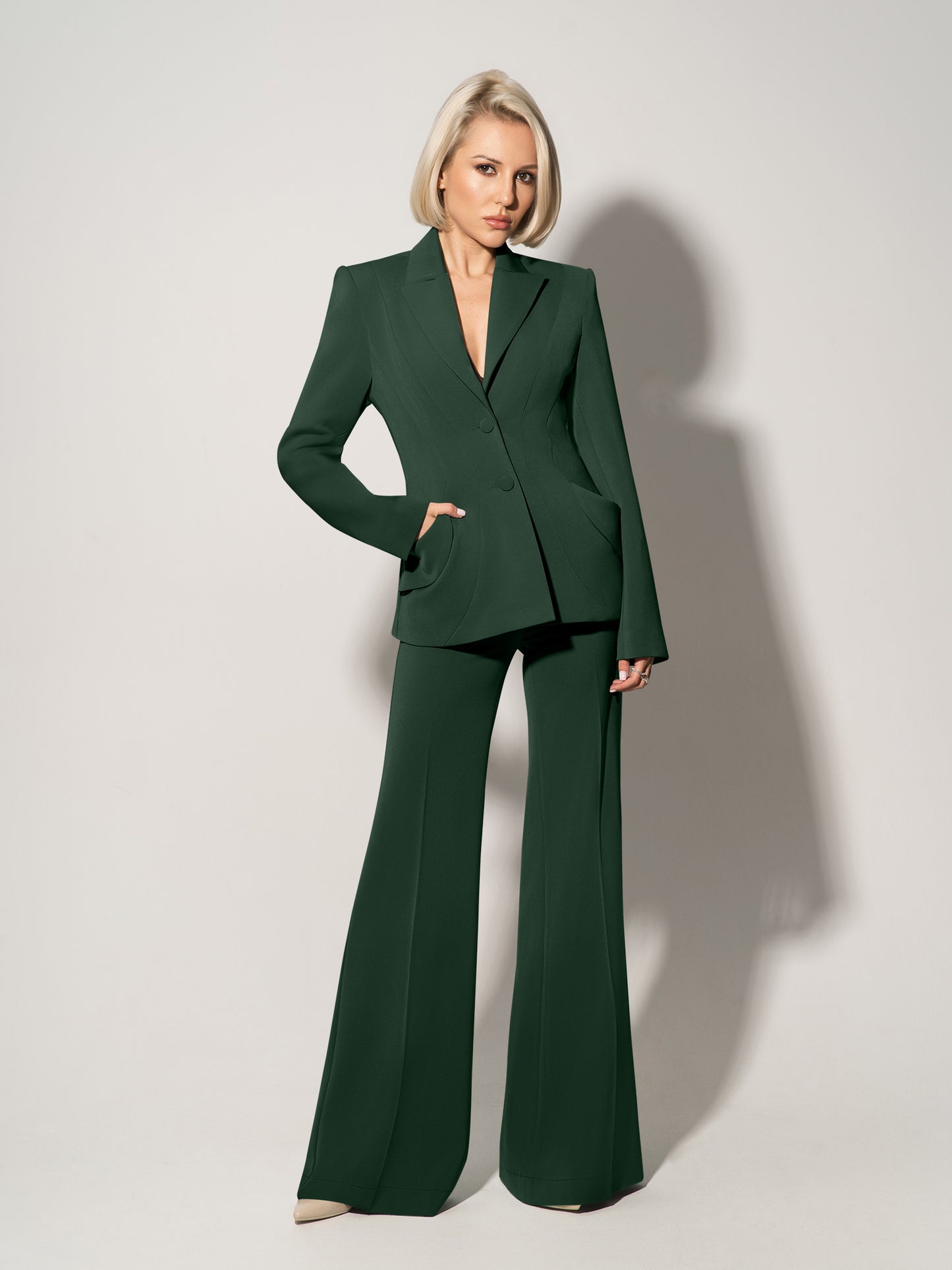 Tailored Fit Suiting Blazer & Trousers Suit - Dark Green