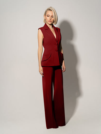 Tailored Fit Suiting Vest - Burgundy