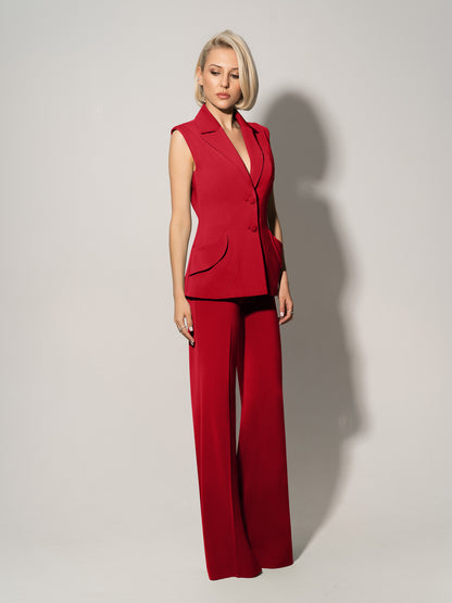 Tailored Fit Suiting Vest - Fierce Red