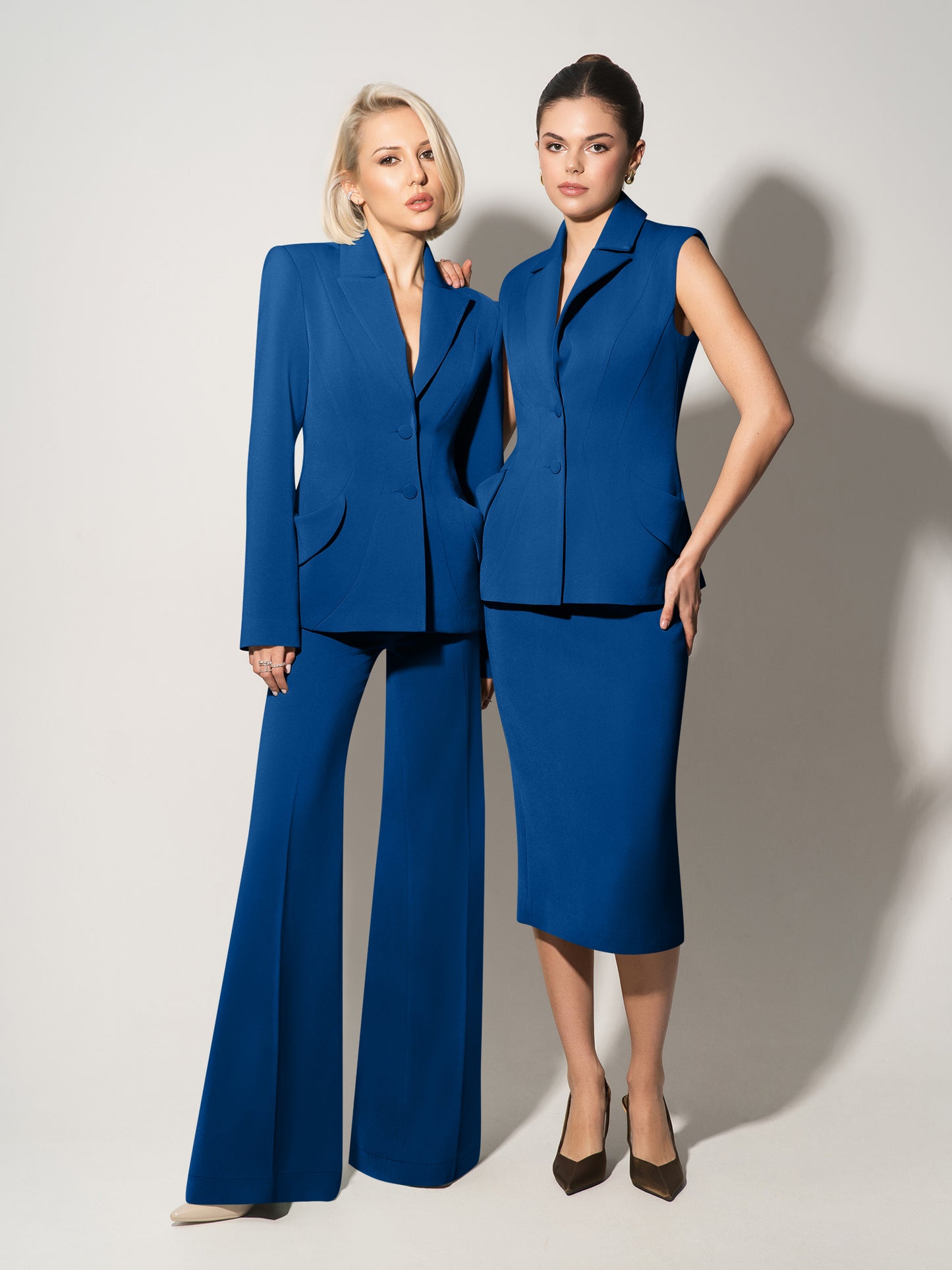 Tailored Fit Suiting Vest & Skirt Suit - Azure Blue